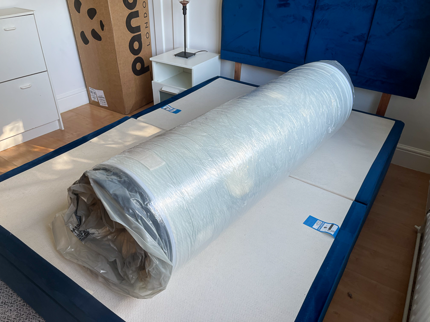 Panda Hybrid Bamboo mattress rolled up